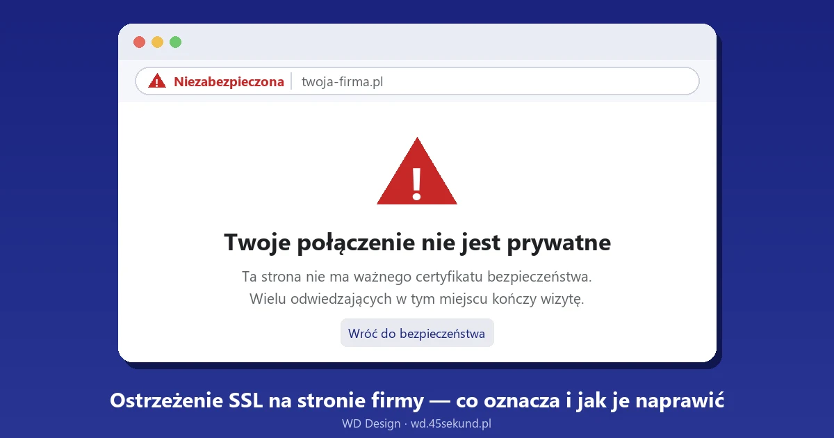 Przeglądarka z ostrzeżeniem, że połączenie ze stroną nie jest prywatne
